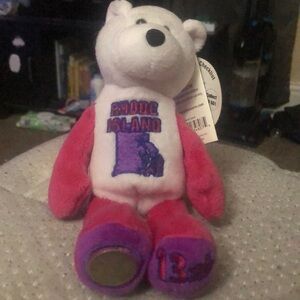 I’m selling a limited edition Rhode Island bear, brand new, pink and purple